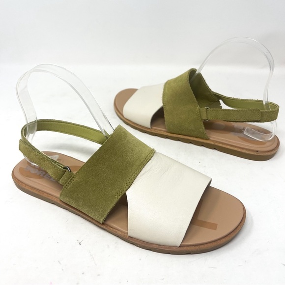 Sorel Ella II Slingback Sandals Olive Shade Genuine Leather Open Toe Shoes Sz 9 - Picture 2 of 8